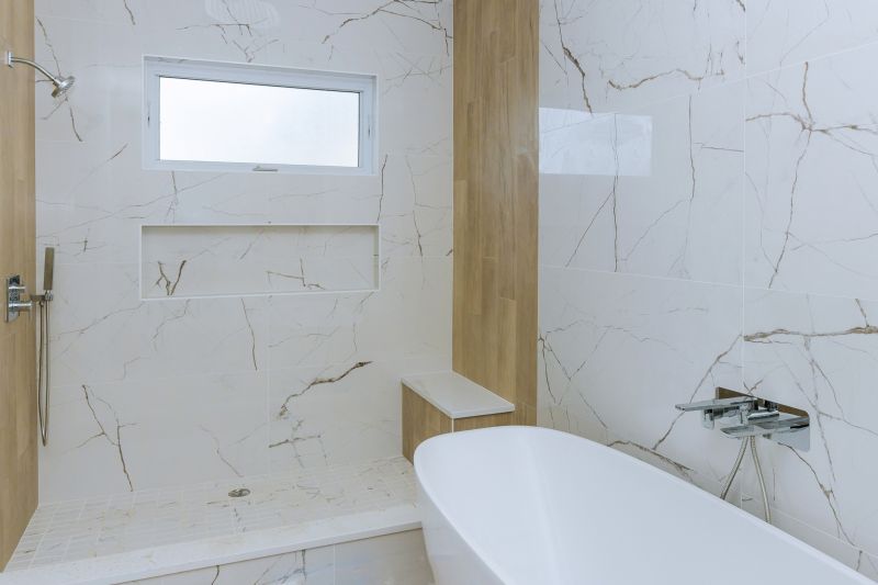 Marble Tile Shower with Built-in Bench